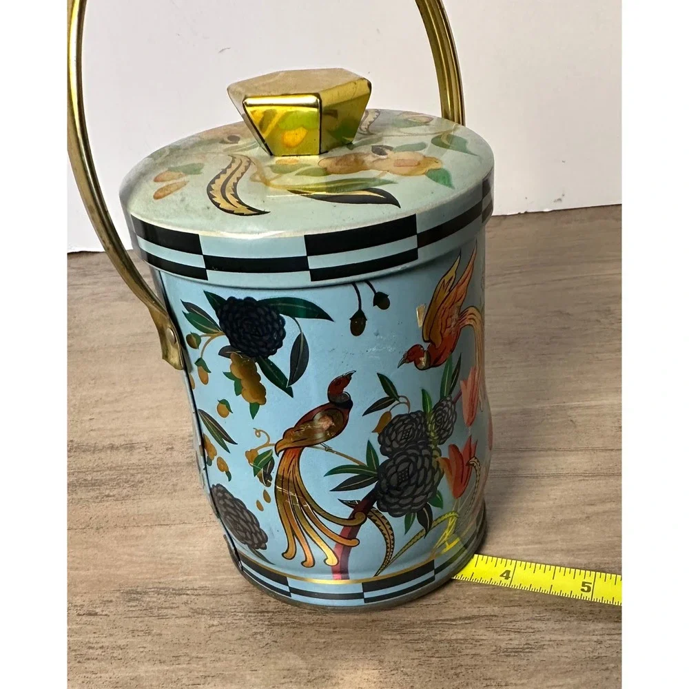 Vintage Murray-Allen Bird of Paradise Tin‎ Blue Floral with Handle